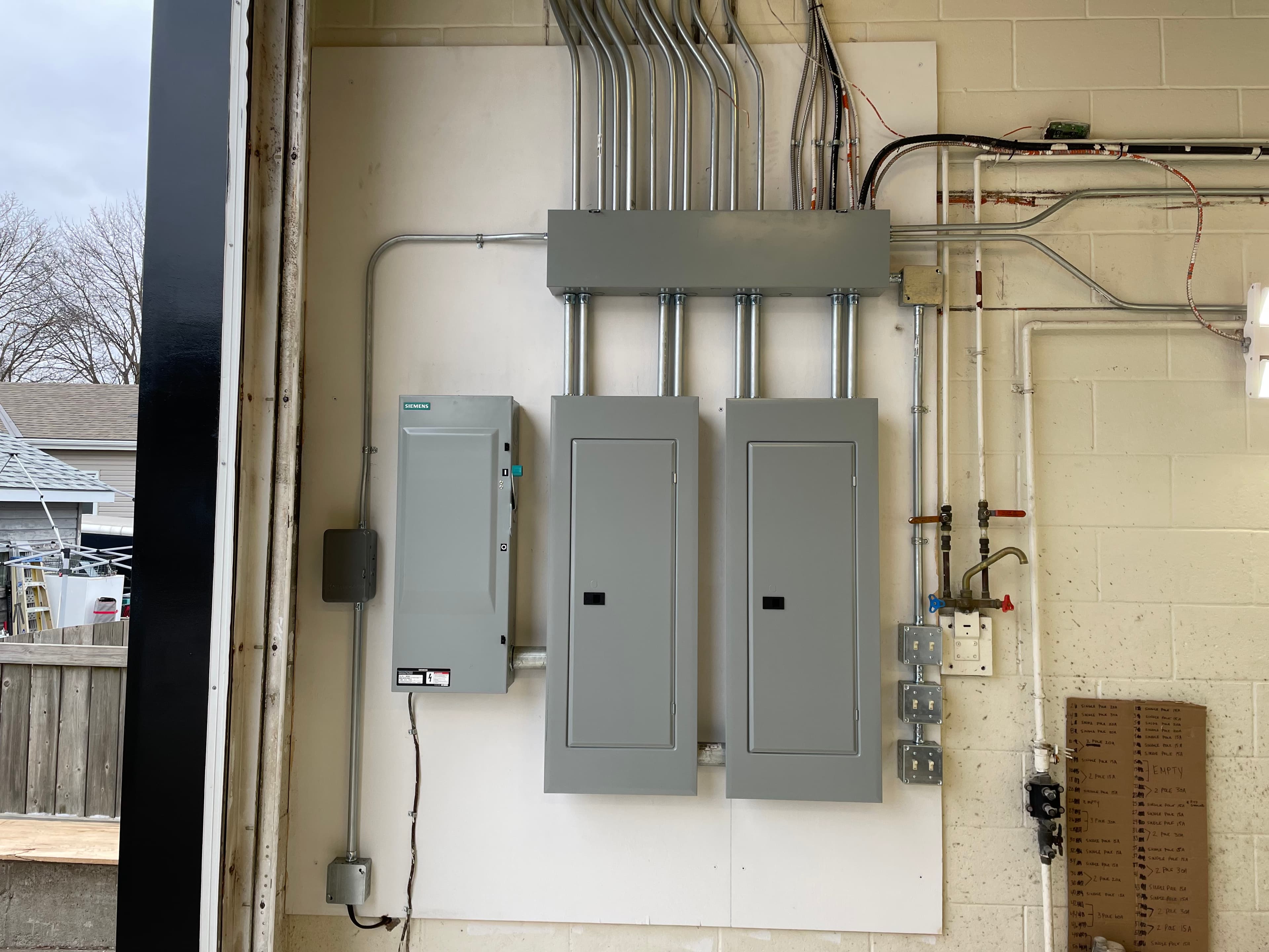 Commercial electrical service panel installation by Mikaly Electric for a Brantford area business